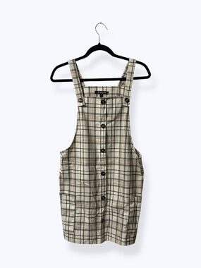 Mixed Threads Gray & Beige Plaid Overall Pinafore Dress